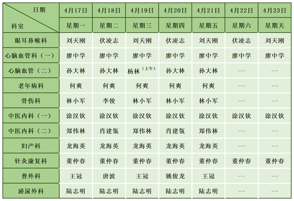 中医医院门诊排班表(4.17-4.23)_金城院区(1).png